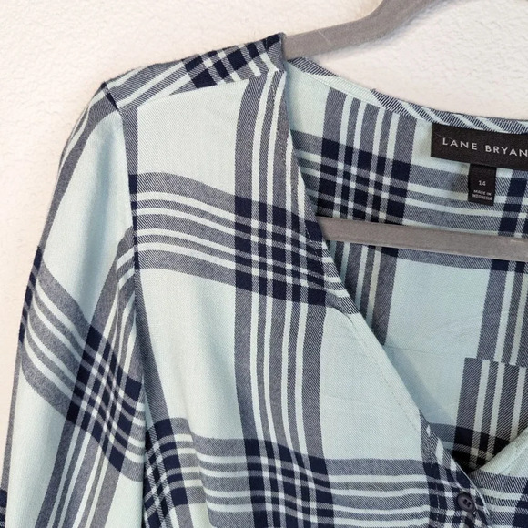 Lane Bryant Blue Plaid/Flannel Cinched Waist dress top size 14 - Picture 4 of 11
